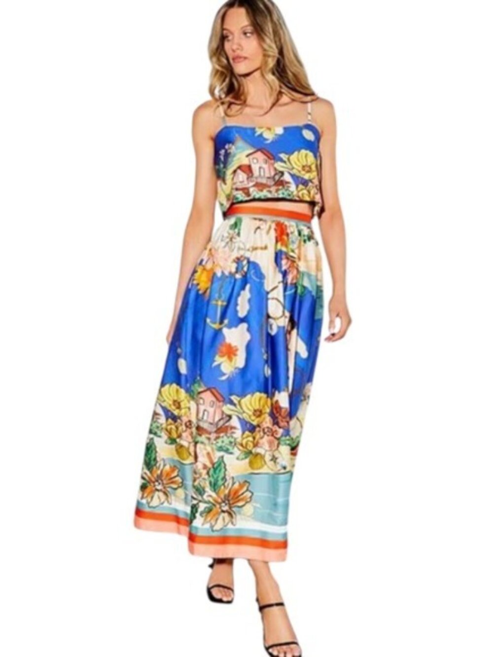 Antonio Melani Evie Callista Ocean Blue Print Sleeveless Maxi Skirt Set NWT sz 2
